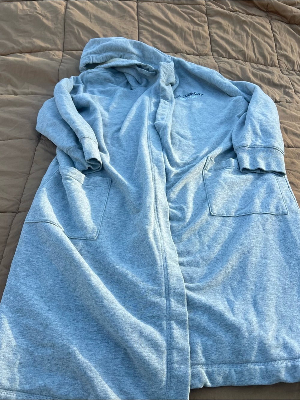 L.L. Bean Men’s Gray Hooded Robe Fleece Lined No Belt Size Medium